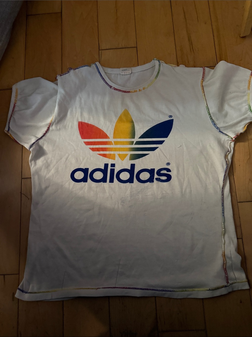 adidas White Tee with Rainbow Trefoil Logo